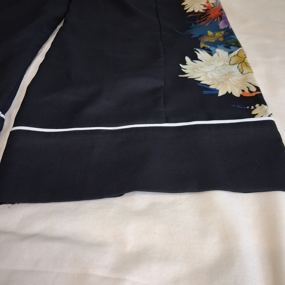Biba Floral Koi Fish Print Wide Leg Pants Black High Elasic Waist Size 12 - Picture 13 of 14